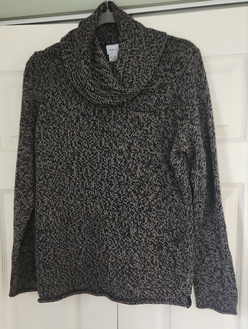 Calvin Klein Black and Gray Marled Cowl Neck Sweater